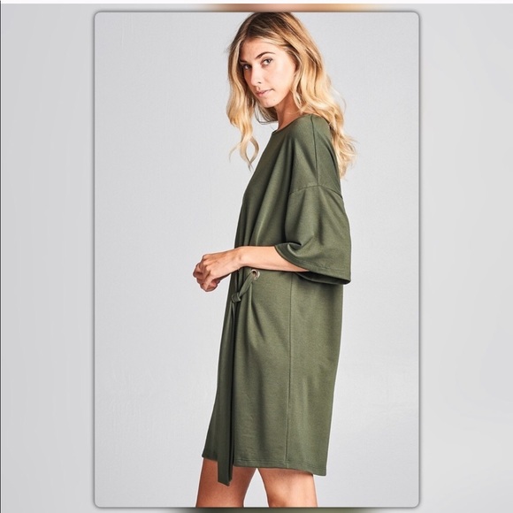 Olive Green Waist Tie Dress - Picture 4 of 4